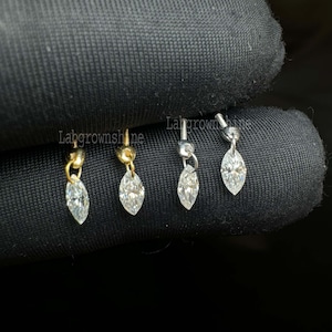 Clous d'oreilles filetés avec breloque en moissanite marquise flottante Hailey