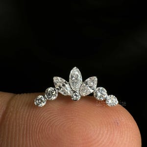 Diana's Invisible Set Lab Grown Diamond Lotus Garland Threaded Stud Earring Marquise Diamond Stud 14K Solid Gold Women Cartilage Earring