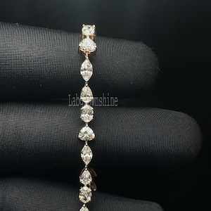 14K Gold Labgrown Tennis Bracelet Mixed-Shape Diamond Bracelet Tennis Minimalist Bracelet Thin Gold Bracelet Layering Bracelet For Women