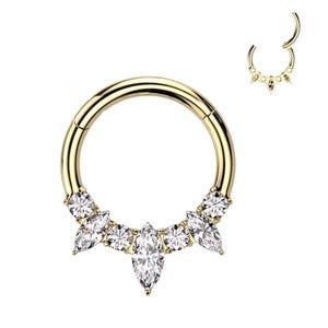Grace 10K Solid Gold Septum Ring 16G |  Clicker Minimalistisches rundes Diamant Septum | Zierlicher Septum Clicker Ring Nasenring