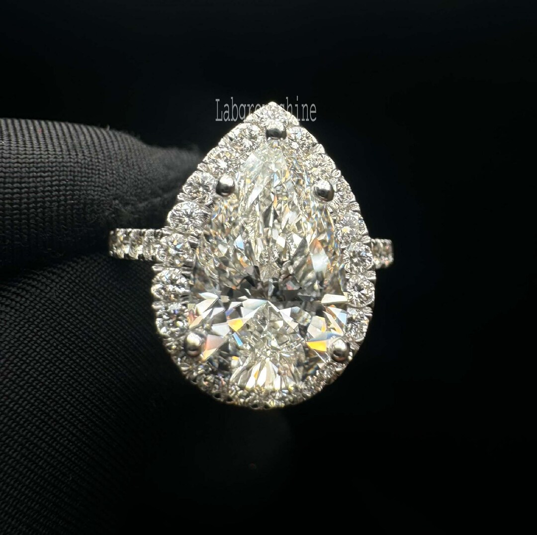 Pear Lab Grown Diamond Engagement Ring Pear Diamond Ring Halo ...