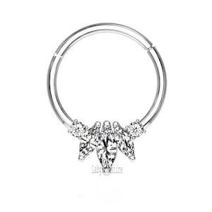 14K White Gold Daith Earring, Helix Piercing, 16g Marquise Diamond Septum Clicker, Eternity Hoop Piercing, Conch Earring, Gift For Women.