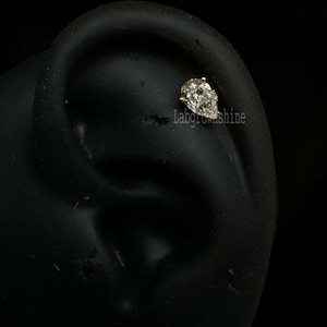 Pear Diamond Threaded Stud Earring Labgrown Diamond Daith Helix Stud External Threaded Labret Piercing Solitaire Stud For Her