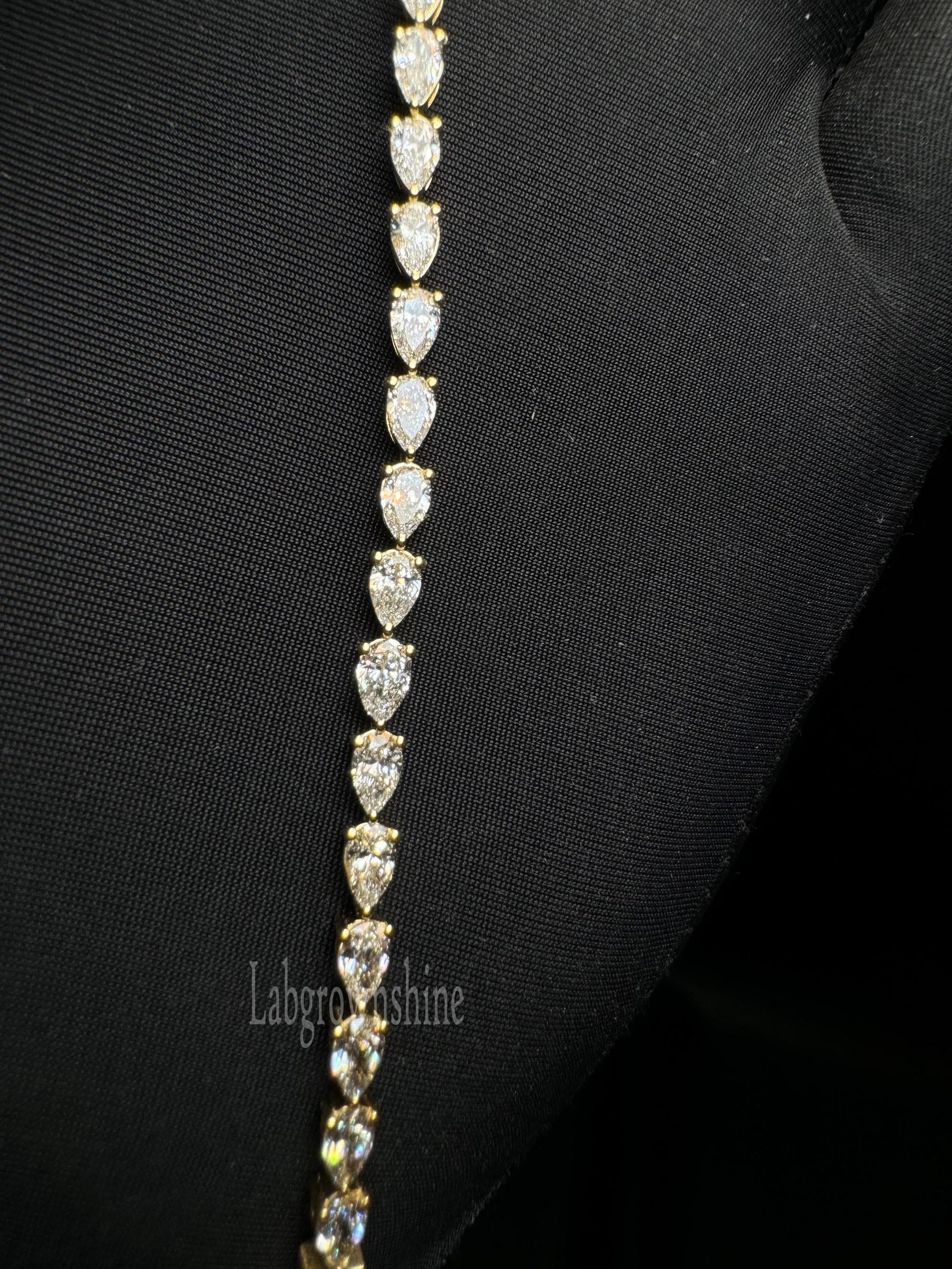 Bracciale tennis con diamanti coltivati in laboratorio a forma di pera, delicato braccialetto sottile e minimalista per donna, bracciale in oro massiccio 14 carati, bracciale East-West con diamanti a forma di pera
