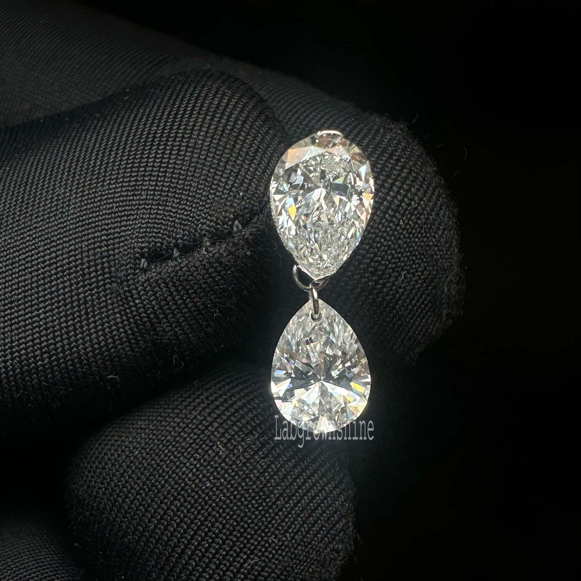 Low Profile Pear Diamond Floating Dangle Threaded Stud 7X5MM Each Pear Labgrown Diamond Earring invisible Set Diamond Earring Helix Piercing