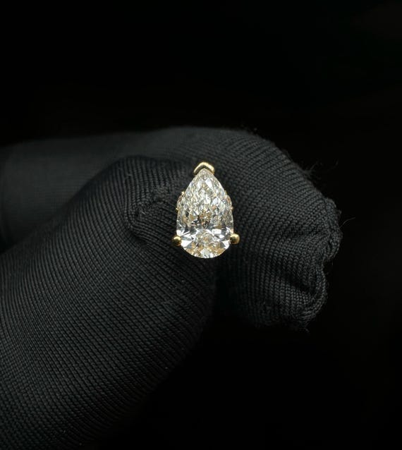Pear Diamond Threaded Stud Earring Labgrown Diamond Daith Helix Stud External Threaded Labret Piercing Solitaire Stud For Her