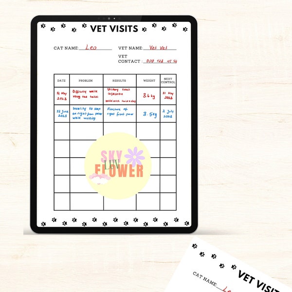 Cat Care Planner 1 / Vet Visits Tracker / Black&White