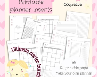 Coquette binder planner printable inserts A6