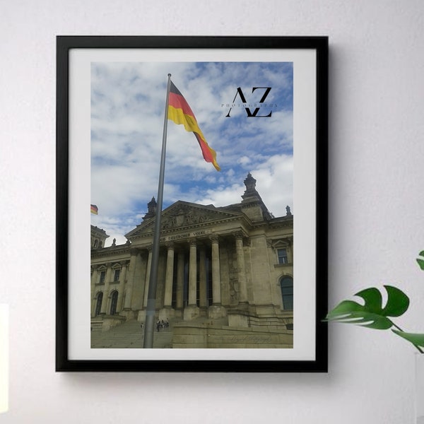 Wall Art | Photography | Digital download | PNG | German flag in front of Reichstag building | Berlin, Germany