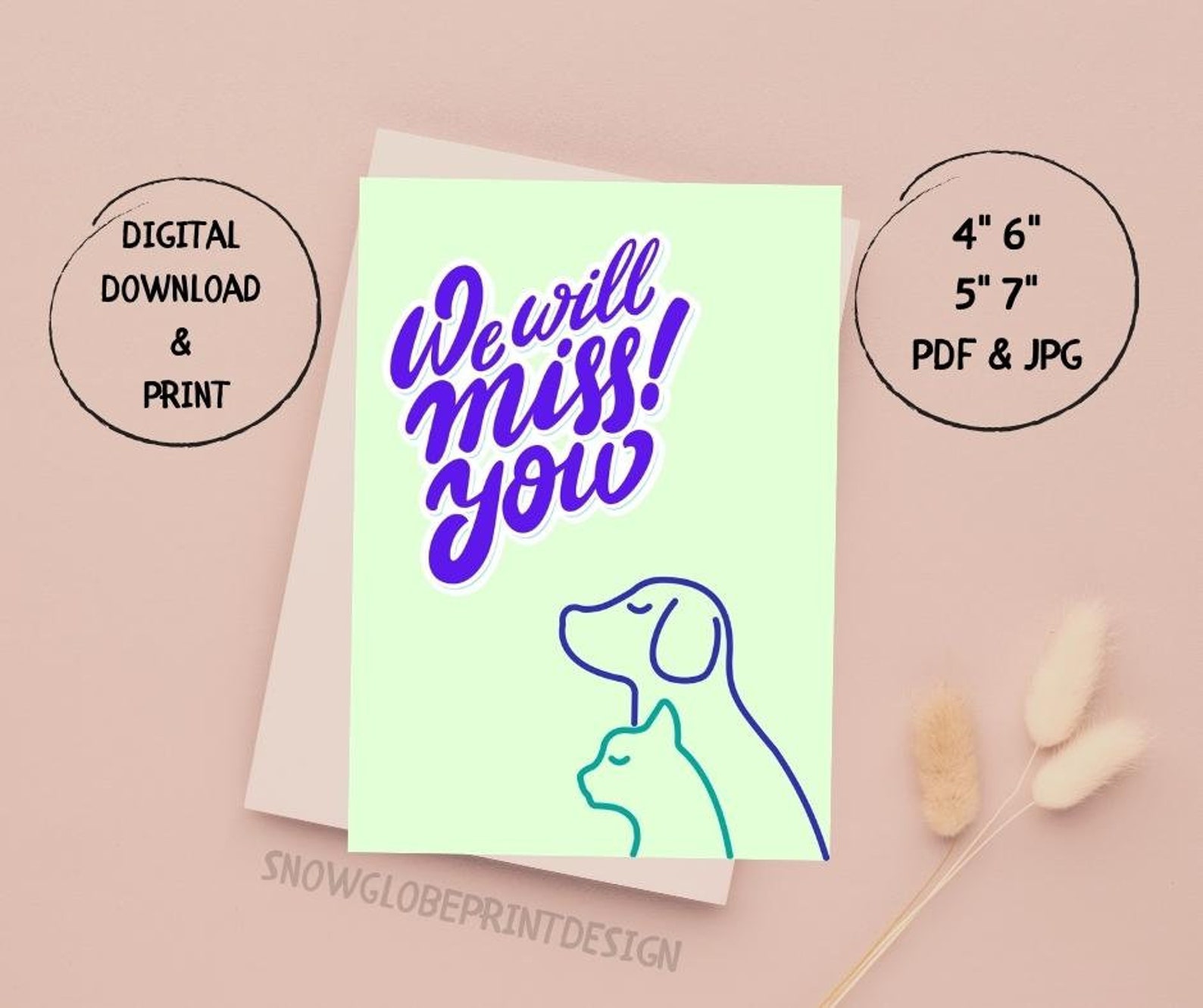 Printable Miss You Card Printable Cat and Dog Card Digital - Etsy