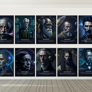 Printables - Famous Scientists (10pcs) - Classroom Decor, Science Gallery Wall, Science Art, Biology Art, Chemistry Art, Classroom Art