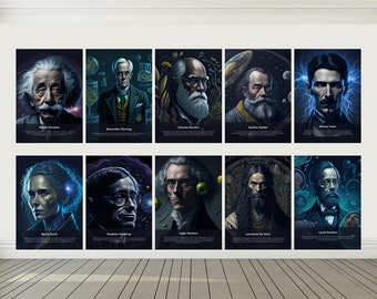 Printables - Famous Scientists (10pcs) - Classroom Decor, Science Gallery Wall, Science Art, Biology Art, Chemistry Art, Classroom Art