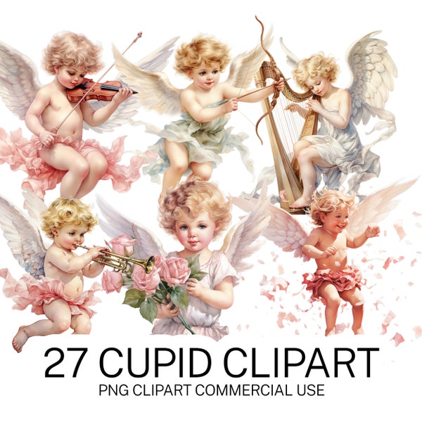 27 Cute Cupid Clipart Bundle, Whimsical Cupid PNG Bundle, High-Quality Transparent PNG Valentine Cupid Images Instant Download