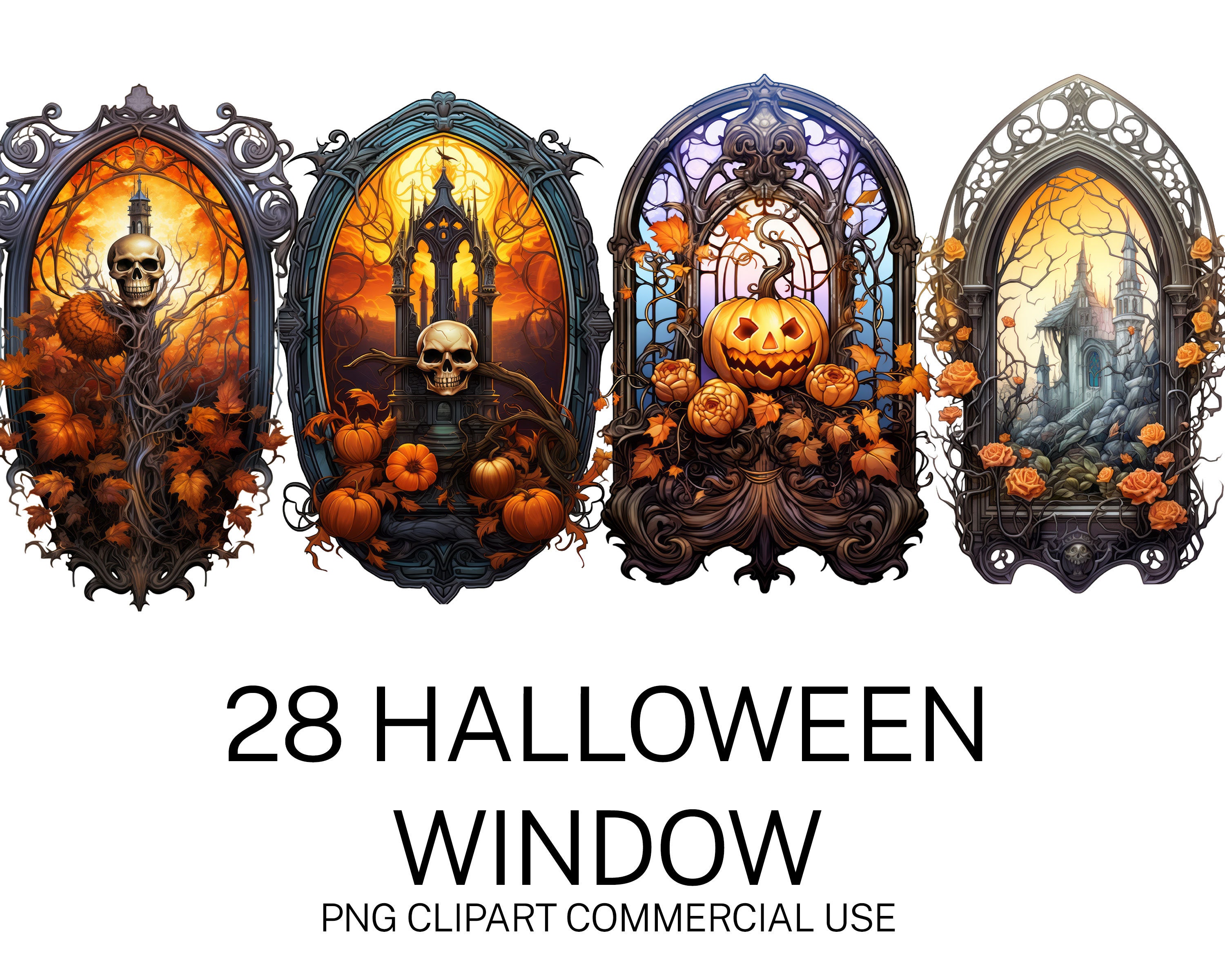 28 Halloween Window Clipart PNG Bundle Highquality Etsy