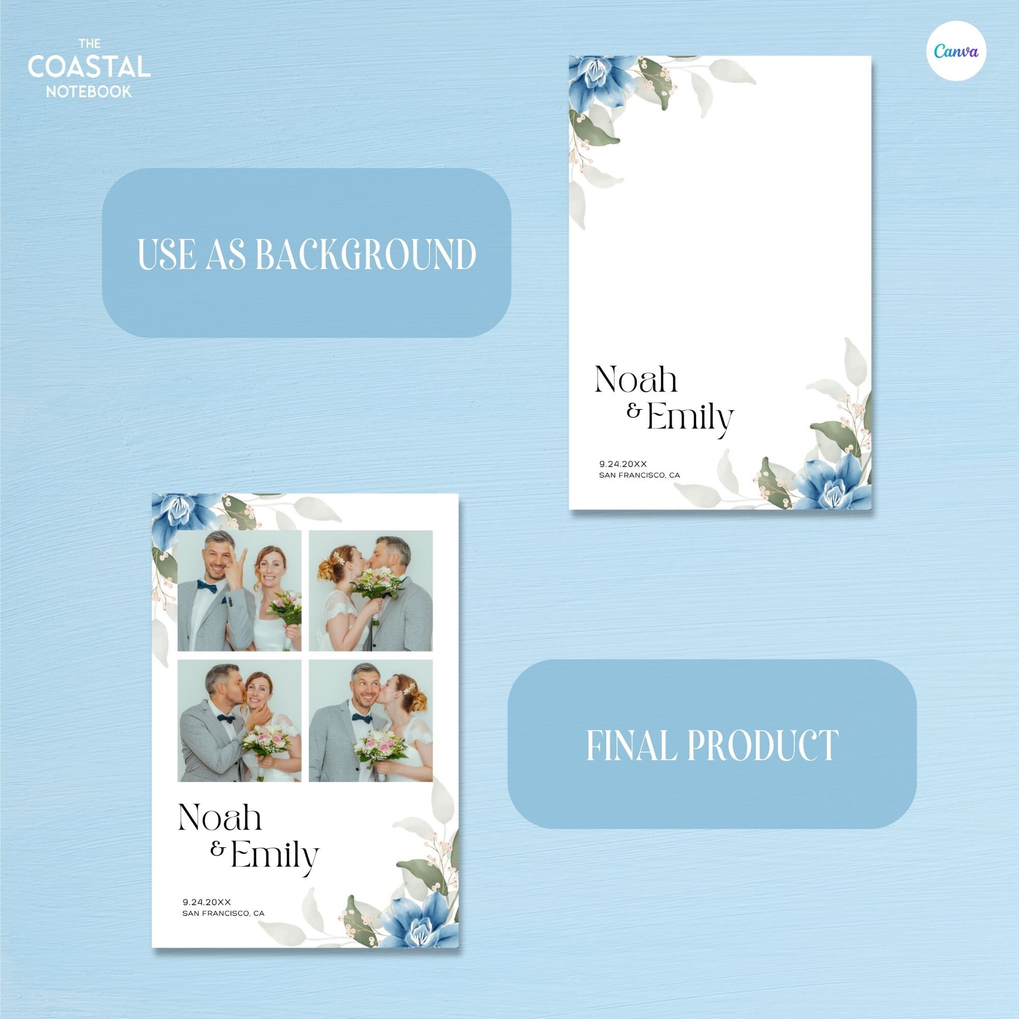 Editable Booth Design Minimalist Modern Photo Booth Strip Template Powder Blue Watercolor ...