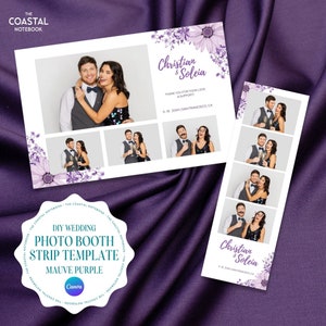 Modèle de bande pour photomaton mauve violet, superposition de cadre minimaliste pour photomaton pour bricolage, souvenir de mariage et événement de jardin formel, cadeau