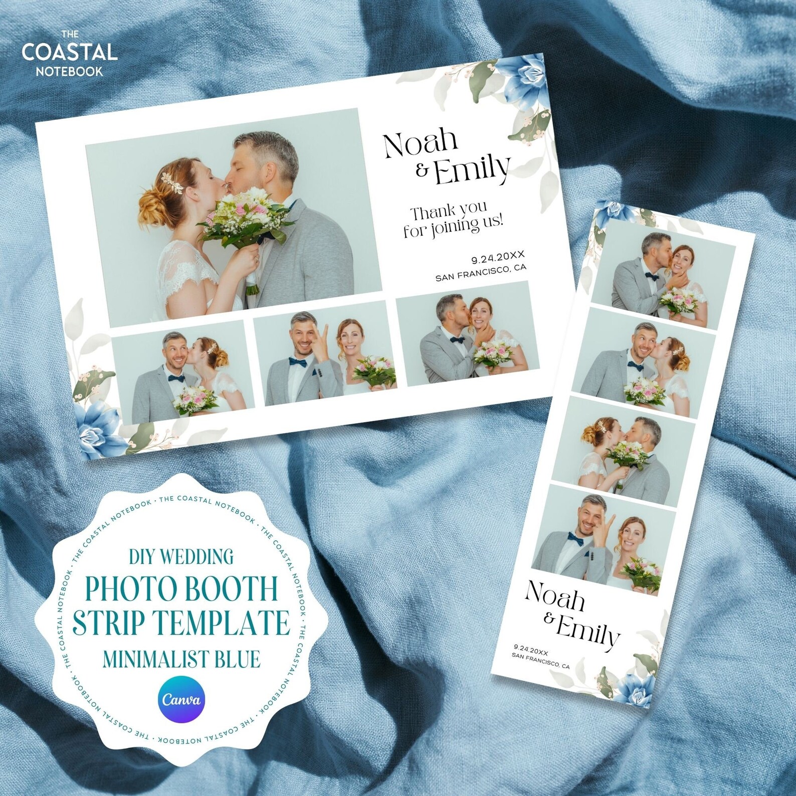Booth Editable Minimalist Modern Photo Booth Strip Template Powder Blue Watercolor ...