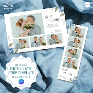 Modèle de cartes minimaliste pour photomaton, aquarelle, bande Photobooth, superposition de photomaton, retouche de toile, mariage bleu poudré à faire soi-même