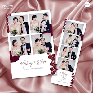 Weinrote Photobooth Streifen Vorlage, Hochzeit Photobooth Vorlage, Moderne Photobooth Overlay, DIY Burgunder Hochzeit Formelle Gartenveranstaltung