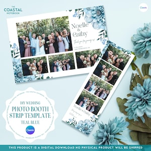 Modèle de cartes florales pour photomaton, aquarelle, bande Photobooth, superposition de photomaton, retouche de toile, mariage bricolage bleu sarcelle
