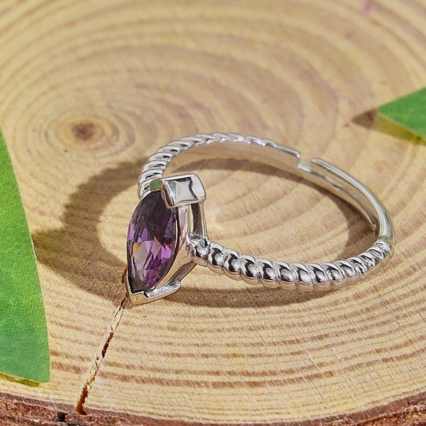 Genuine Amethyst ring for women Spiral Band Adjustable 925 Sterling Silver Ring handmade ring Unique ring Bridesmaid gifts