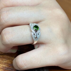 Emerald Ring Set: Art Deco Stackable Gold Rings with Diamonds, August Birthstone Gift, Dainty Minimalist Anniversary Jewelry for Women