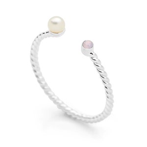 Dainty lab created Pearl Ring&CZ , Stacking Ring, June Birthstone, Minimalist Ring, 925 Sterling Silver Pearl Ring Gift for her