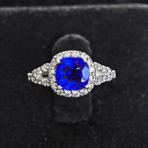 Anillo de zafiro azul real: anillo de promesa de plata de ley con piedra de nacimiento de septiembre