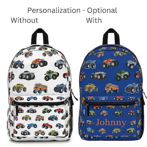 Sac à dos Monster Trucks, retour à l'école, sac à dos pour enfants avec personnalisation en option