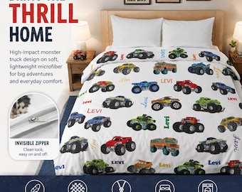 Personalisierter Monster Truck Bettbezug | Kinder LKW Bettwäsche | Bezug | Monster Jam Inspiriert Schlafzimmer Dekor | Junge Zimmer Bettwäsche