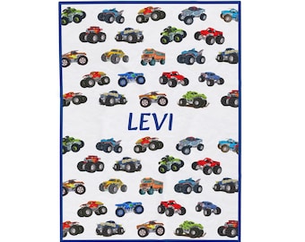 Personalized Monster Truck Velveteen Plush Blanket; kids room decor