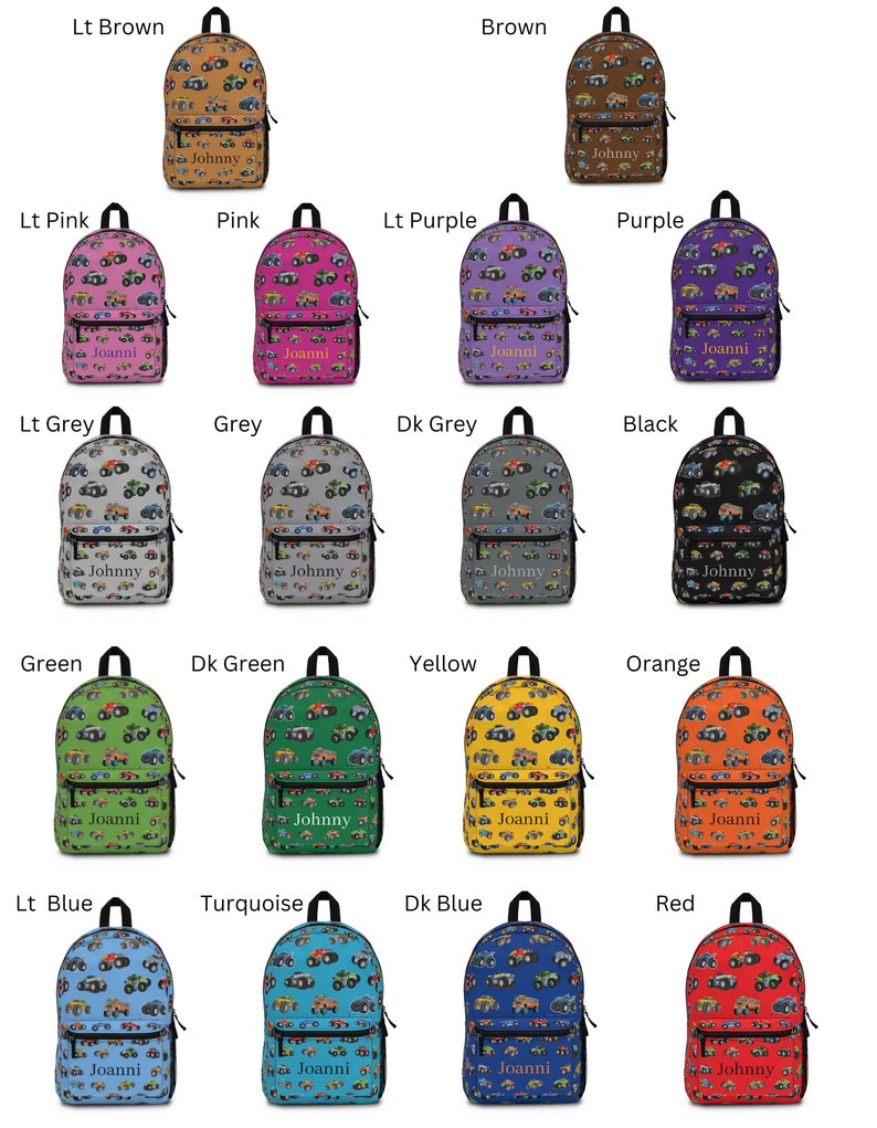 Pink Monster Backpack Monster Trucks Backpack, Back to School, Kids Backpack W/ Optional ...