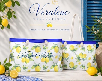 Personalized (Optional) Italian Lemon Print Weekender Bag: Travel, Beach, Getaways