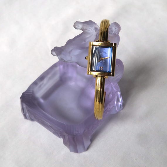 Vintage Yves Saint Laurent Gold Bangle Watch: Blue Dial - Etsy