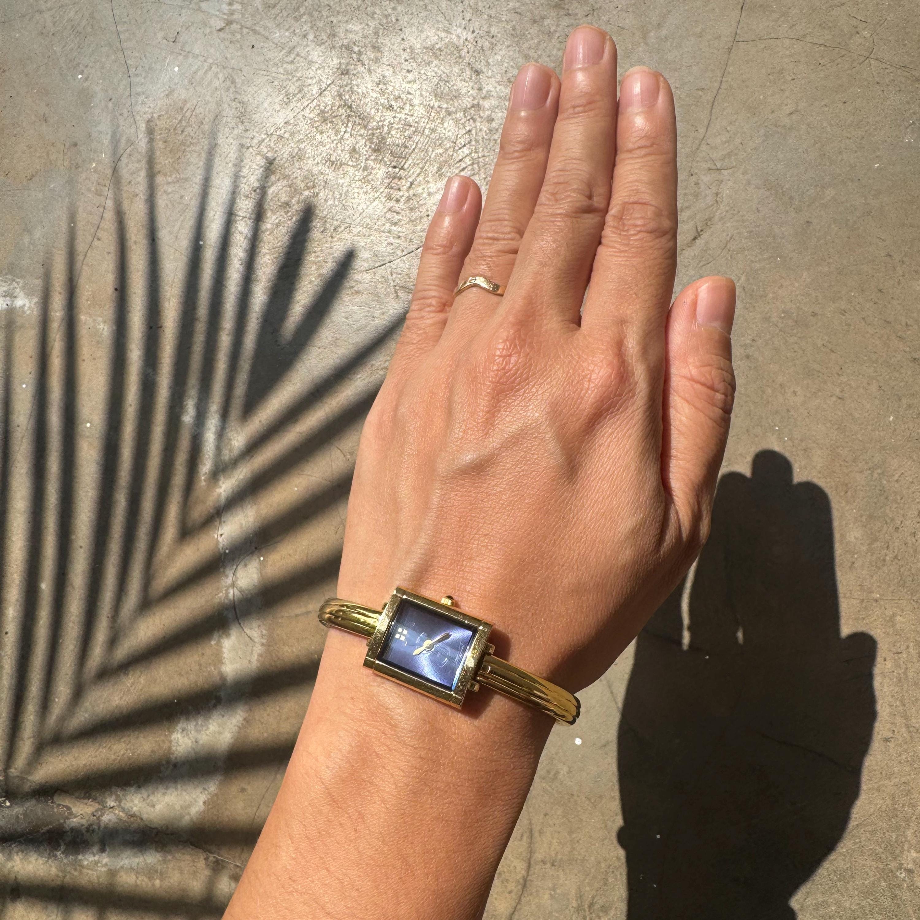 Vintage Yves Saint Laurent Gold Bangle Watch: Blue Dial - Etsy