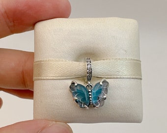 Breloque papillon bleu en verre de Murano, breloques en argent, breloque pour bracelet