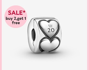 2020 Limited Edition Hearts Clip Charm,Silver charm,bracelet charms,charms for bracelet,Gift for girls