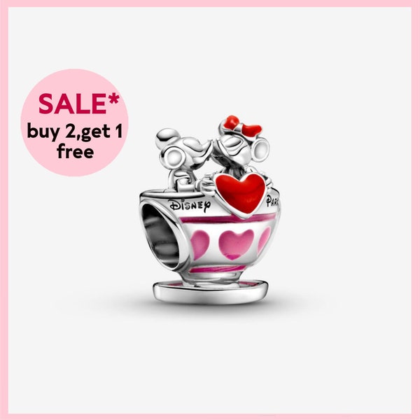 Mickey and Minnie Teacups Charm,Silver charm,bracelet charms,charms for bracelet,Gift for girls