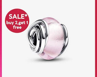 Encircled Pink Murano Glass Charm,2024 new,sliver bracelet charms,charms for bracelet,Gift for girls