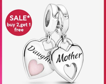 Doppel Herz Split Charm, Mutter und Tochter, Splitter Armband Charms, Charms für Armband, Muttertagsgeschenke, Geschenke für Mama