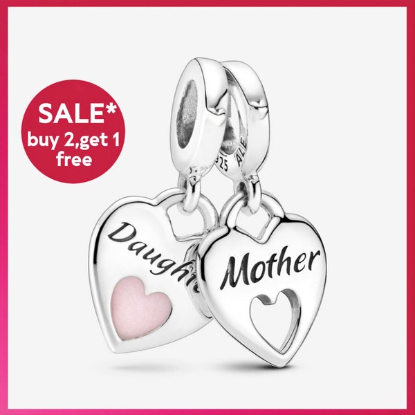 Double Heart Split Dangle Charm,Mother and Daughter,sliver bracelet charms,charms for bracelet,Mother's Day Gifts,Gifts for Mom