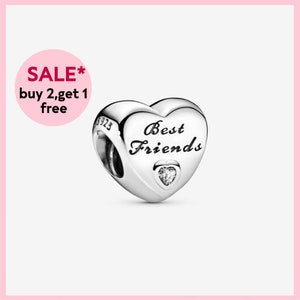 Polished Best Friends Heart Charm,Silver charm,bracelet charms,charms for bracelet,Gift for girls