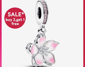 Cherry Blossom Dangle Charm, zilveren armband charmes, bedels voor armband, Cadeau voor meisjes