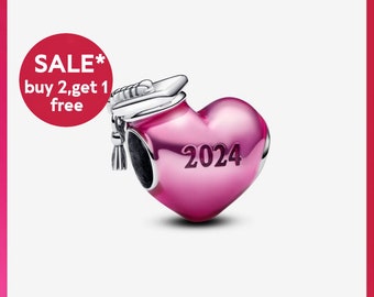 Pink 2024 Graduation Heart Charm,2024 new,sliver bracelet charms,charms for bracelet,Gift for girls