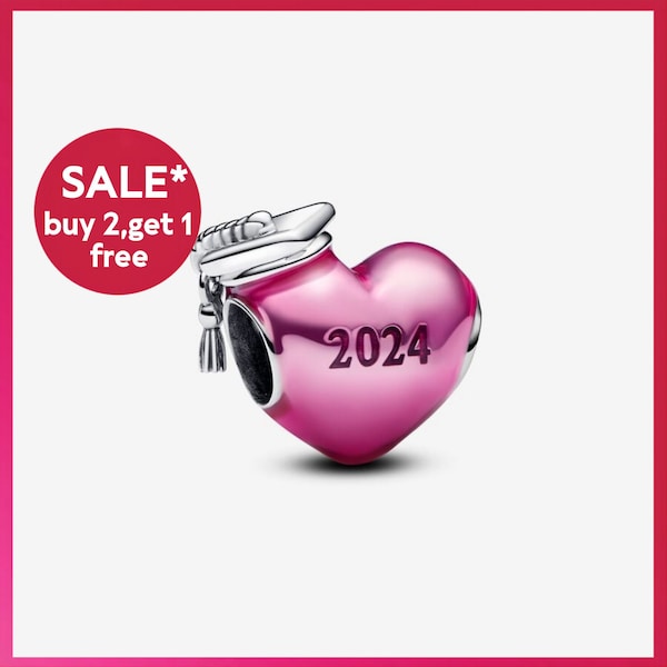 Rosa 2024 Abschluss-Herz-Charm, 2024 neu, Splitter-Armband-Charms, Charms für Armband, Geschenk für Mädchen