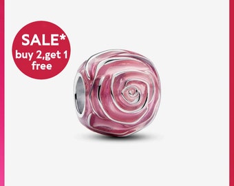 Pink Rose in Bloom Charm,2024 new,sliver bracelet charms,charms for bracelet,Gift for girls