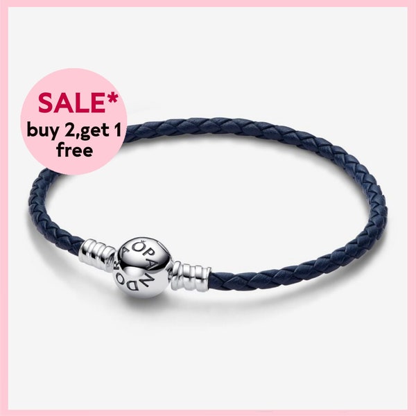 Round Clasp Blue Braided Leather Bracelet,Sliver Bracelet,Charm Bracelet,Christmas Gifts