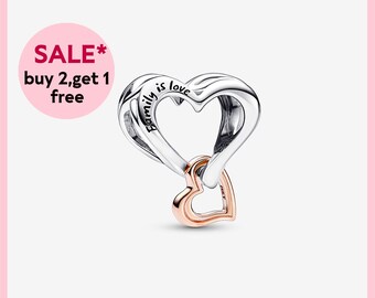 Encanto de corazón infinito calado de dos tonos, encanto de plata, encantos de pulsera, encantos para pulsera, regalo para niñas