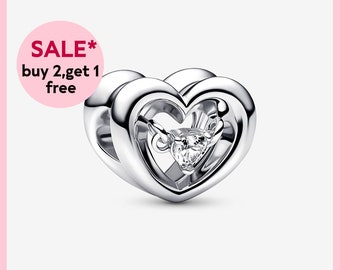 Radiant Heart & Floating Stone Charm,Silver charm,bracelet charms,charms for bracelet,Gift for girls