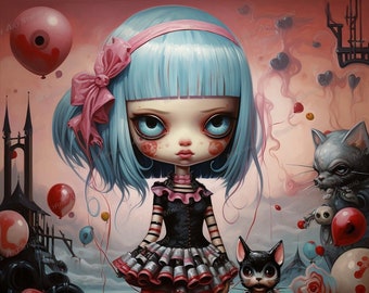 Gothic Wonderland- PRINTABLE - Limited Edition, Nursery, room, Lowbrow Art, Pop Surrealism, Wall Art, | DIGITAL DOWNLOAD